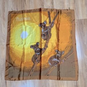 Vintage 70’s Scarf Koala Bears Australia Baby Eucalyptus Silky Brown/ Yellow